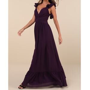 NEW Lulus Soiree Celebration Purple Ruffled Lace-Up Chiffon Maxi Dress Small